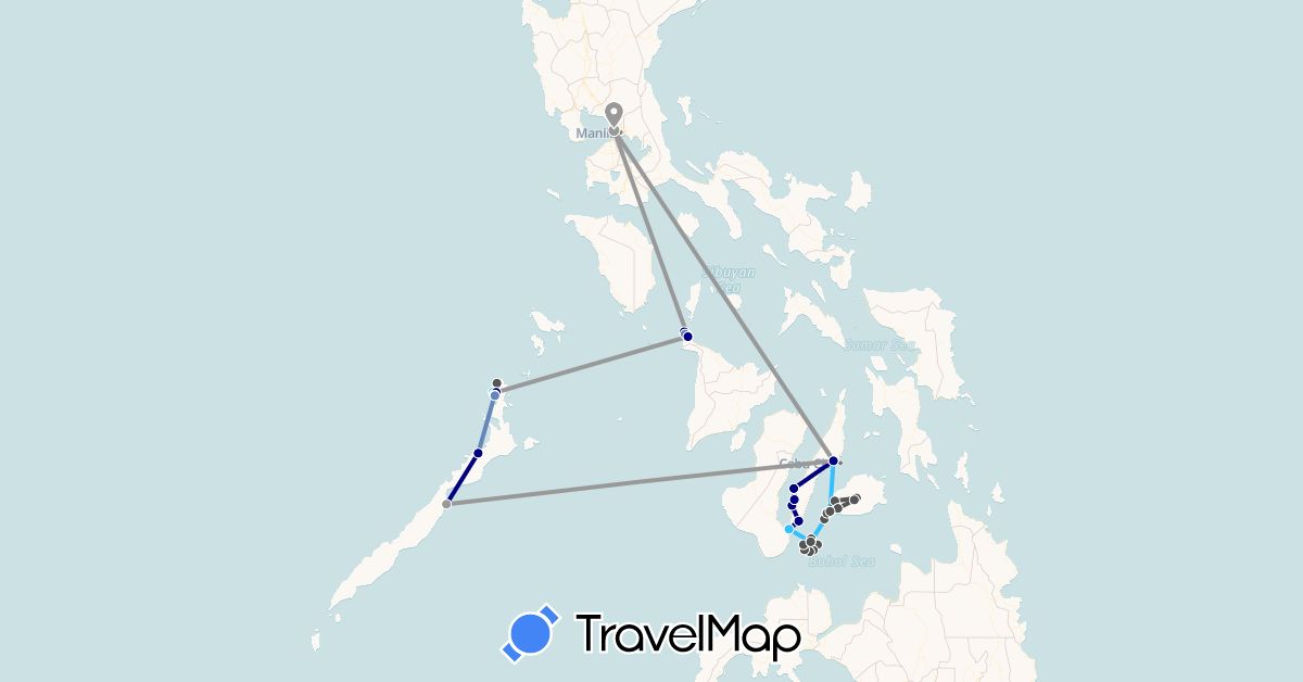 TravelMap itinerary: driving, plane, cycling, boat, motorbike in Philippines (Asia)